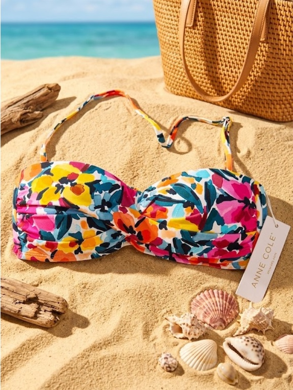 NWT Anne Cole Floral Twist Front Bikini Top Women's Size L Swim - Picture 3 of 6